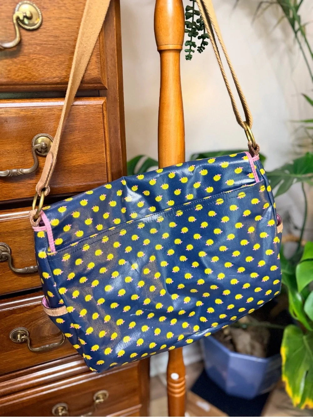 Restored Fossil Canvas Water Resistant Messenger Bag with Hedgehog Print